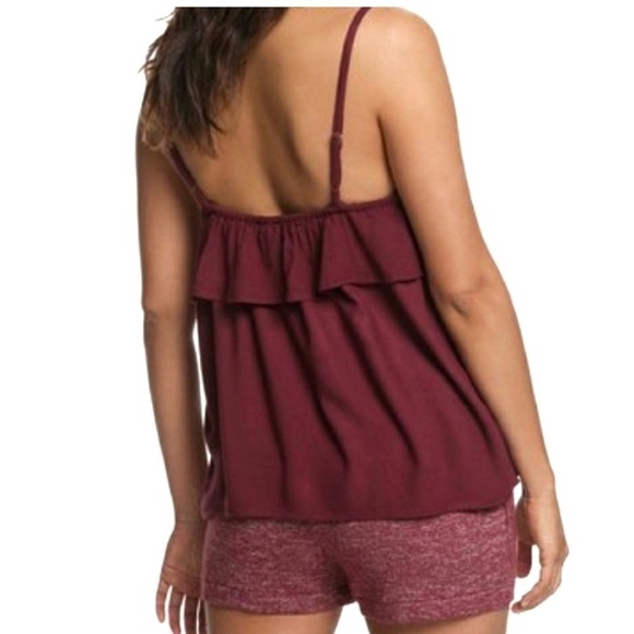 Roxy | NWT Building View Solid Viscose Strappy Ruffle Keyhole Cami Tank Top M - Picture 3 of 3